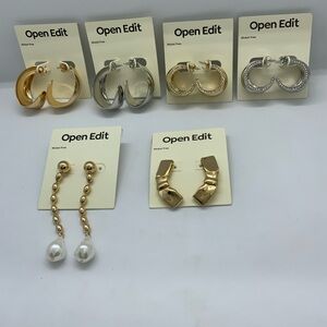 (6) Open Edit Gold and Silver Hoop Earrings Set